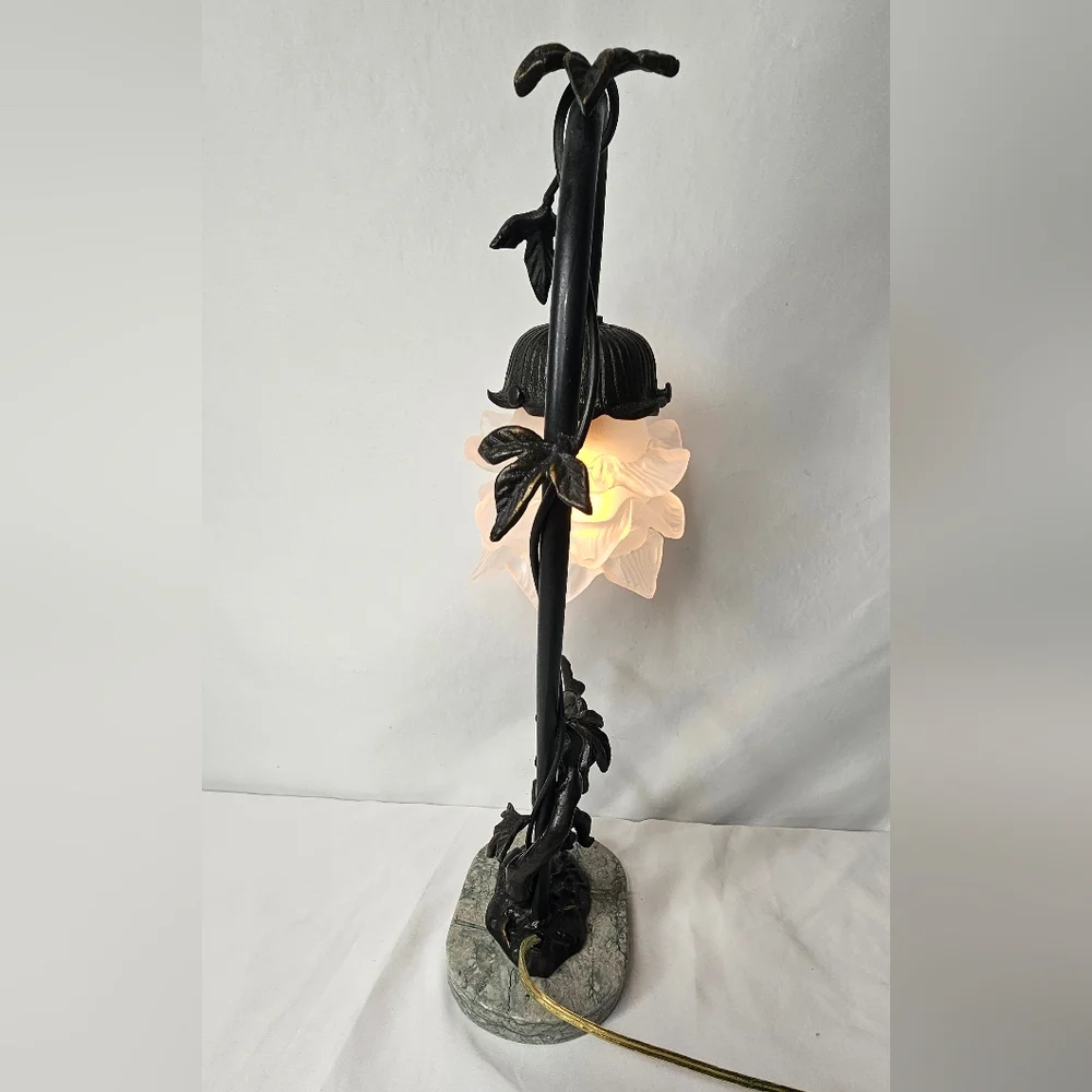 Andrea By Sadek Fairy On Swing Bronze Lamp Glass Flower Shade Marble Stand - Picture 6 of 12